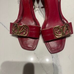 Louis Vuitton Red Heels with Gold Accent